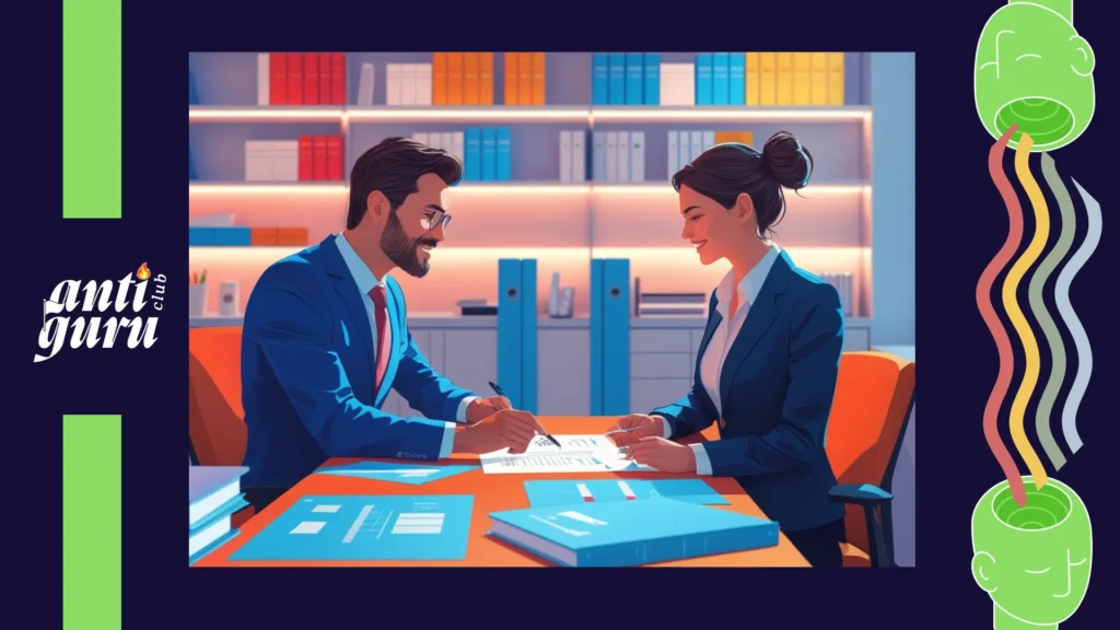 Duas pessoas em uma conversa de negócios demonstrando escuta ativa e empatia, representando a importância da conexão humana nas vendas.
